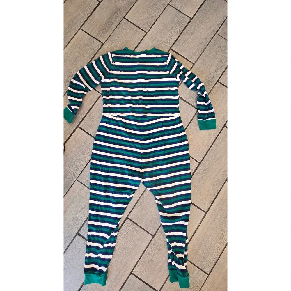Old Navy Match the Fam Striped Union Suit Pajamas Green Navy Blue XL